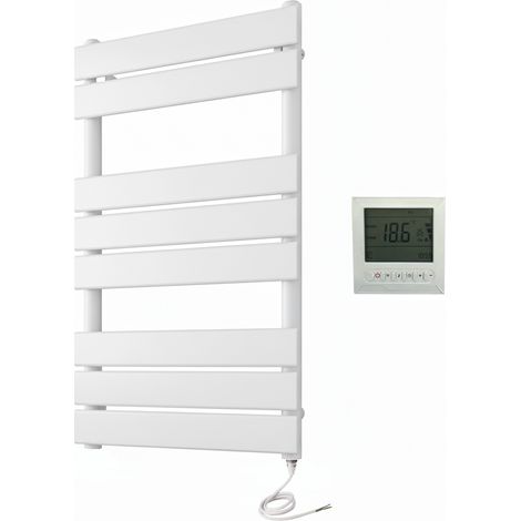 Richmond Electric Heated Towel Rail White 400mm W x 800mm H Flat Panel Bathroom Radiator + 7 Day Timer/Thermostat (1/4)