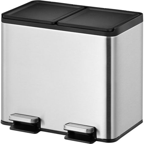 EKO - Poubelle à pédale tri sélectif Essential splitted 10+10 litres - Stainless steel   - inox mat