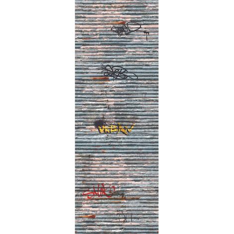 Papier peint panoramique grafiti pour chambre d'ado | Tapisserie panoramique grise industrielle | Papier peint panoramique effet métallique - 280 x 100 cm (1 pièce) (1/2)