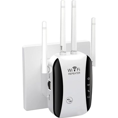 Répéteur Wi-Fi 300 Mbps, amplificateur Wi-Fi 2,4 GHz avec WPS, répéteur Wi-Fi 4 antennes, 1 port LAN, couverture jusqu'à 300 m² (1/5)
