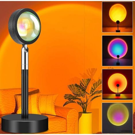 Lampe de coucher de soleil - Projecteur arc-en-ciel - Rotation à 360 degrés - Lampe de nuit LED pour selfie/photographie/maison/décoration de chambre/salon, veilleuse USB (16 couleurs) (1/5)