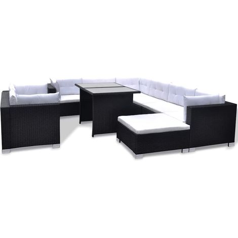 vidaXL Set muebles de jardín 10 piezas y cojines ratán sintético negro (1/5)
