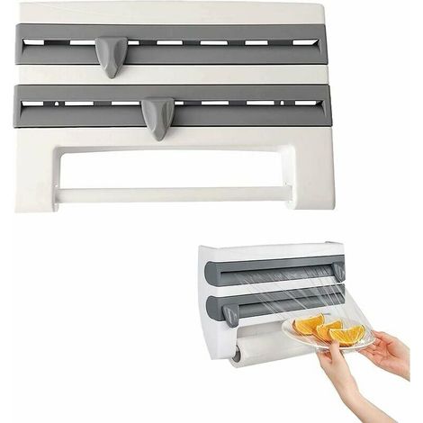 Support Murale Pour Film Alimentaire - Distributeur Multifonction Pour Feuille D'aluminium Et Essuie-Tout - Coupeur Intégré - Gris - 1 Pièce (1/5)