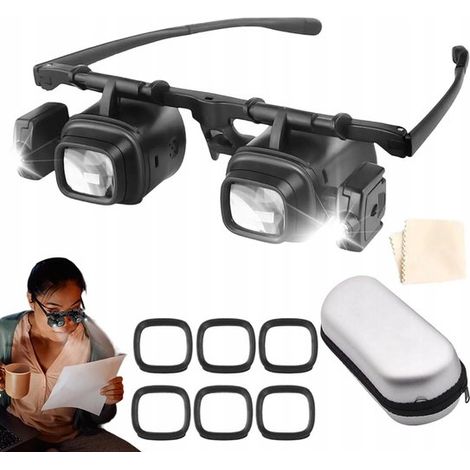 Aufsteckbare LED-Lesebrille mit Vergrößerung, 4 Linsen (2x bis 24x), verstellbar und tragbar, inklusive Reinigungstuch und Aufbewahrungsetui (1/5)