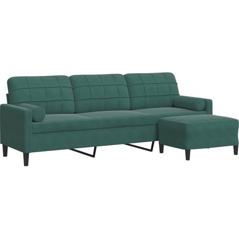 Canapé à 3 places,Sofa pour Salon,Banquette avec repose-pieds Vert foncé 210 cm Velours CFW648852 (1/5)
