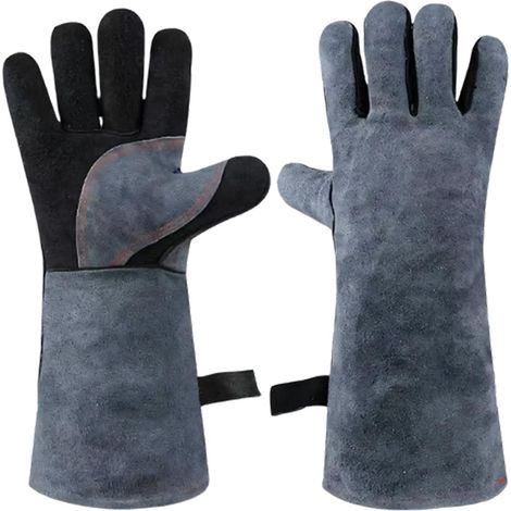 1 paire de gants de soudage ergonomiques de 40,6 cm avec doublure en coton pour la respirabilité pendant les travaux prolongés en atelier, double couche de cuir (1/5)