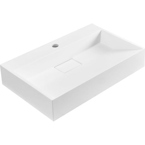 Lavabo bagno classico rettangolare in ceramica finitura lucida 68 x 38 cm Bianco Quenko (1/5)
