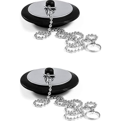 (noir) Bouchon D'vier Avec Chane Couvercle Vidange Caoutchouc Accessoires D'vier Salle Bain Chane 2 Bouchons Vidange En Caoutchouc Avec Chane, Po (1/5)