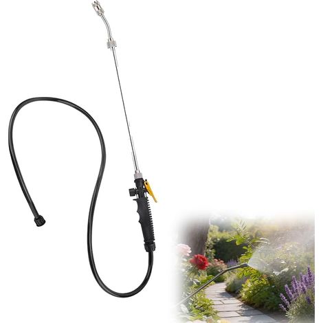 Lance Pulvérisateur, Accessoires pour Tuyaux d'Eau de Jardin, Buse Réglable de 70 cm avec Tuyau d'Eau de 120 cm, avec Gâchette de Verrouillage (1 PC) (1/5)
