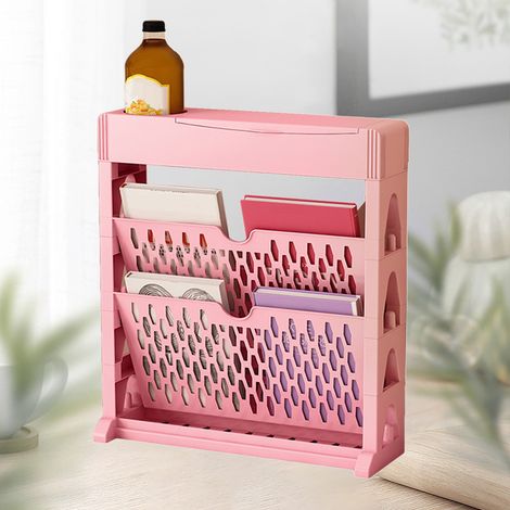Étagère à livres de rangement, petite bibliothèque, grande capacité, accès facile pour salon et chambre, une rangée, 2 niveaux, rose (1/5)