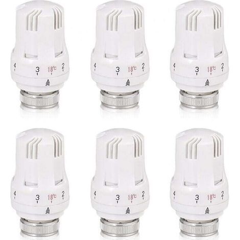 Robinet thermostatique de radiateur, kit de 6 pièces, robinet thermostatique de radiateur, tête thermostatique M30 x 1,5, robinet thermostatique pour bureau et maison (A) – quantités variables (1/4)
