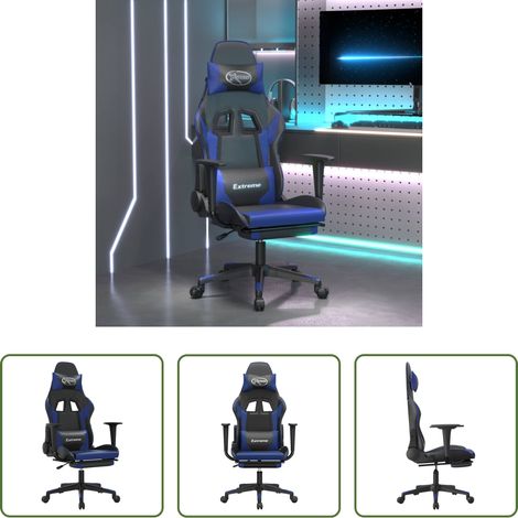 vidaXL Gamingstuhl Kunstleder -  Gaming-Stuhl mit Fußstütze Schwarz und Blau Kunstleder (1/5)
