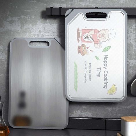Planche à découper double face avec aiguiseur de couteaux, bloc de découpe pour légumes et fruits, accessoire de cuisine en acier inoxydable (1/4)