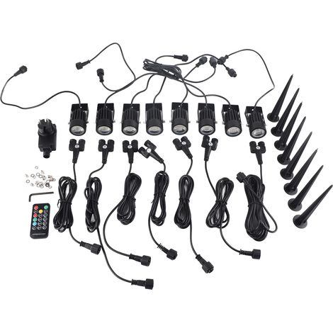 Lot de 8 lampes LED de jardin RGB avec télécommande, lumière de projection extérieure changeant automatiquement de couleur, piquet au sol, prise UE 220V (1/5)