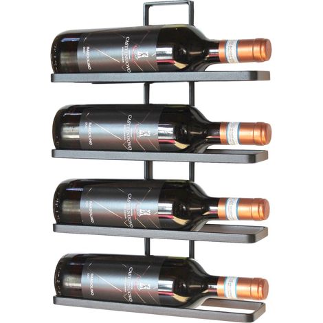 Dandibo – Casier à vin mural extensible en métal noir – 4 bouteilles – Dimensions 41x28,5x8 cm – Fixation invisible incluse (1/5)