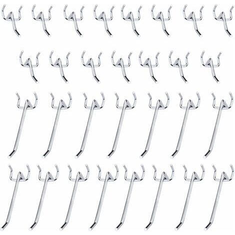 30 Pcs Panneaux Perforés Crochets Métal Crochets pour Panneau perforé accessoires-10 cm et 5 cm Crochet Simple Ensemble Pour Les Garages, Les Remises à Outils,Les Ateliers (1/4)