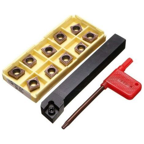 12x100mm turning tool holder with 10 CCMT09T304 carbide blades – High rigidity for cast iron machining – Quick replacement of CCMT09T304-PM blades (1/5)