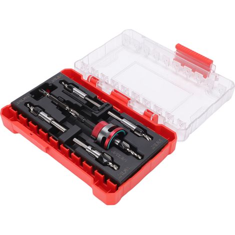 Set forets à chanfreiner profondeur réglable – Vis cachées bois métal rouge, limiteur, précision (1/5)