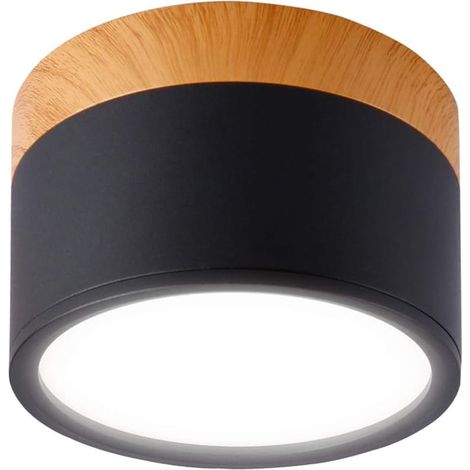 Spot Plafond en Saillie Rond LED Plafonnier Aluminium 7W Ø110mm 230V pour Couloir Chambre Salle à Manger Cuisine Salon - Noir Mat-blanc Foir 6000k (1/5)