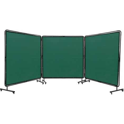 VEVOR Rideau de Soudage avec Cadre 3 Panneaux Ecran Rideau de Protection pour Soudure 1,8x1,8 m en Vinyle Ignifuge sur 12 Roues Pivotantes (6 Verrouillables) Mobile Pro pour Atelier, Industrie, Vert
