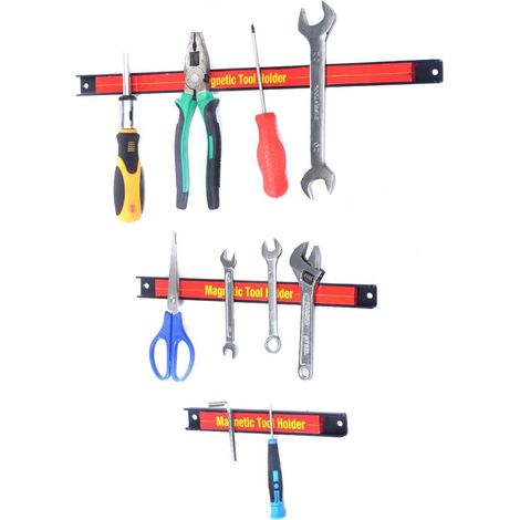 Lot de 3 barres magnétiques porte-outils en acier avec aimant ferrite et fixation murale pour atelier garage et établi (1/5)