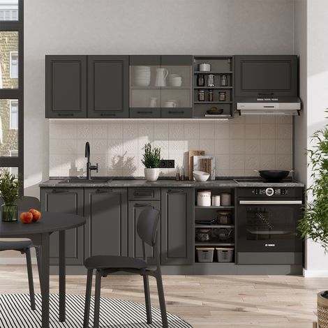 Mueble de cocina R-Line, Antracita casa de campo/antracita, 240 cm , ET Roble, Vicco (1/5)