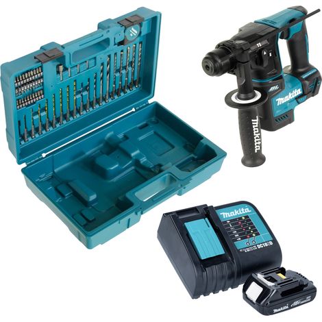 Taladro percutor a batería Makita DHR 171 SY1X3 18 V 1,2 J SDS-Plus Brushless + 1x batería 1,5 Ah + cargador + juego de accesorios de 65 piezas + maletín (1/5)