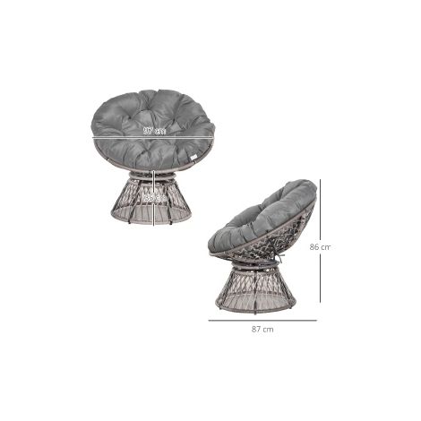 Sillón Papasan giratorio 87x97x86 cm de ratán sintético gris 360° para salón – MEUBLIV (1/5)