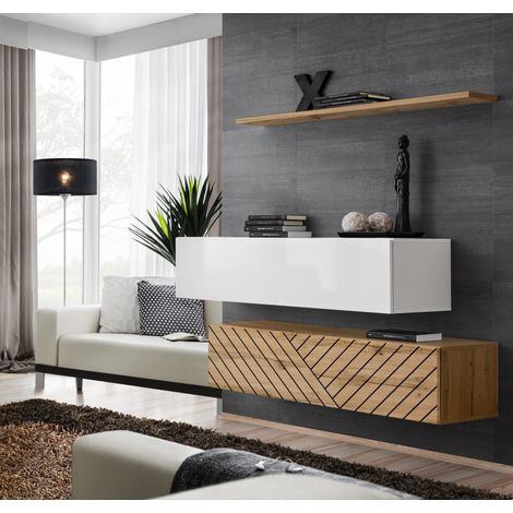 Ensemble de 3 meubles muraux "Switch buffet II" - Buffet en bois - Beige et Blanc - L 130 x H 110 x P 40 cm - Livraison gratuite