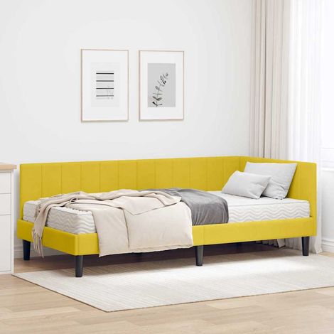 Eckbettgestell mit Matratze mit Kopfteil 2 pcs Gelb Samt