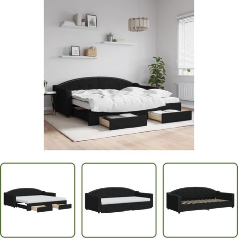 vidaXL Canapé avec lit - Lit de jour avec gigogne et tiroirs noir 90x200 cm tissu (1/5)