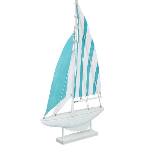 Figura de decoración barco de madera azul 24x4.5x45h cm
