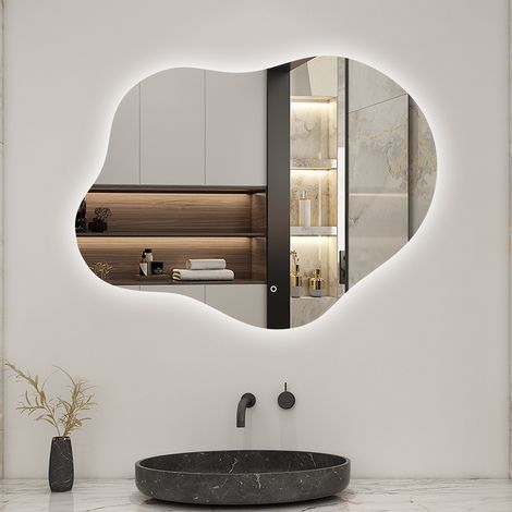 Aica Sanitaire – Miroir lumineux de salle de bain 90×68cm – Rétro-éclairage tricolore – Dimmable – Anti-buée – Mémoire – Installation verticale/horizontale