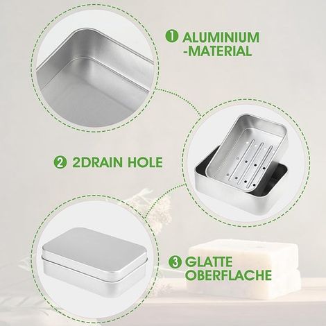 2 Stück 9 9 x 7 x 3 cm große Seifenboxen aus Aluminium mit Deckel 150 ml Seifenhalter ideal für Reisen Fitnessstudio Zuhause Badezimmer Camping 9,9 (1/4)