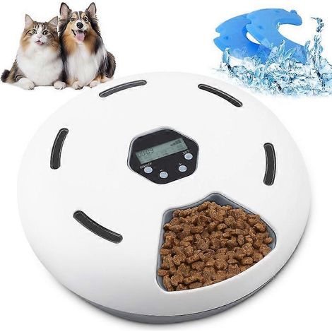 Comedero automático para gatos con temporizador programable y sistema de refrigeración, dispensador de comida seca y húmeda para 6 raciones, inalámbrico, funciona con pilas, para gatos y perros pequeñ (1/5)
