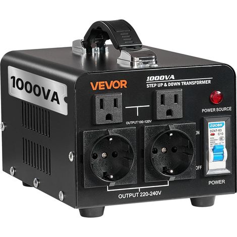 Transformateur 220V 110V Convertisseur de Tension 1000 VA Élévateur Abaisseur 4 Prises US et EU avec Disjoncteur 10A (1/5)