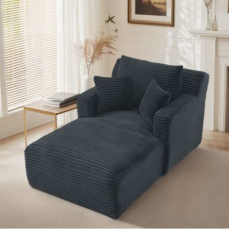 Canapé méridienne 1 place en velours côtelé, 166 cm, gris foncé, sans montage