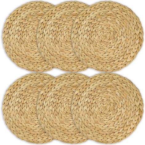 HMF 37230-S6 Tischset rund geflochten aus Wasserhyazinthe, abwaschbar, 6er Set, 30 cm (1/5)