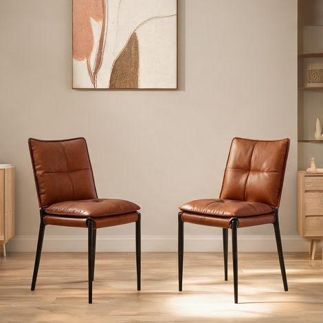 Chaises de salle à manger modernes en simili cuir noir et marron (1/5)
