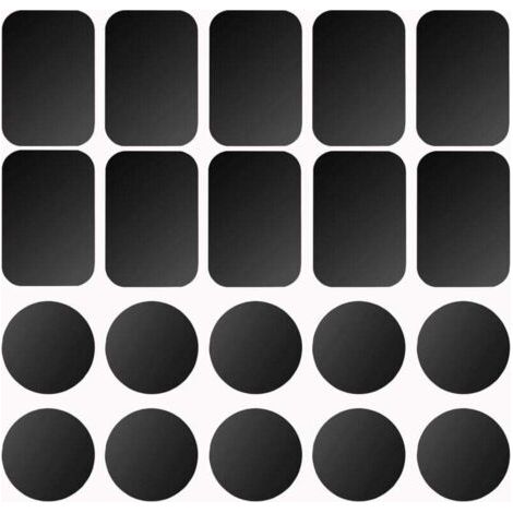 FENOPLASTICAPlaque métallique adhésive 3M, ensemble de 10 plaques métalliques auto-adhésives pour aimants de téléphone/supports magnétiques pour téléphone portable pour voiture S-07 (10 noir) (1/4)
