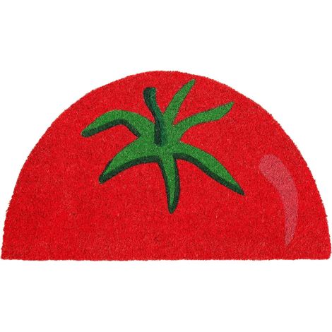 Paillasson d'entrée Maison “Tomate” en Fibre de Coco avec Base antidérapante en PVC. Tapis Rouge Peint à la Main. Forme Amusante et Design Unique. 70 x 40 cm (1/5)