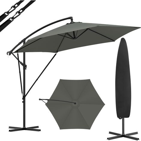 Woltu – Parasol déporté Ø 310cm – Mât latéral avec capuchon ventilé – Structure solide avec 6 baleines – Protection anti UV gris foncé