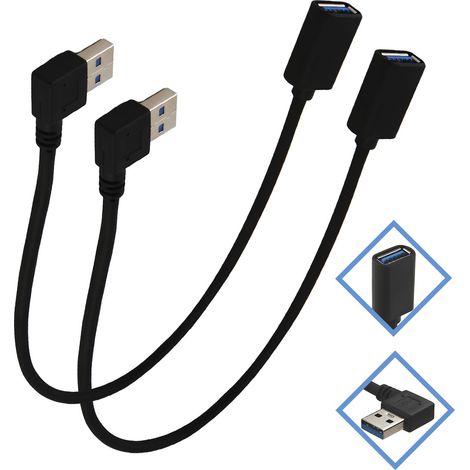 2 Pièces Câble Rallonge USB 3.0, Cable USB Male Femelle 30 cm, Rallonge Cabl US B Courte, Prise Coudée à 90 Degrés, Adaptateur USB A Mâle Coudé 3.0, Design Compact pour PC, Ordinateur Portable, TV (1/5)