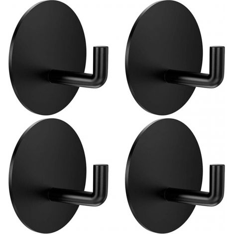 4 Pack Black Heavy Duty Self Adhesive Hooks for Hanging Washcloths, Waterproof Bathroom Hooks, Stainless Steel Nail-Free Removable Wall Hooks (1/5)