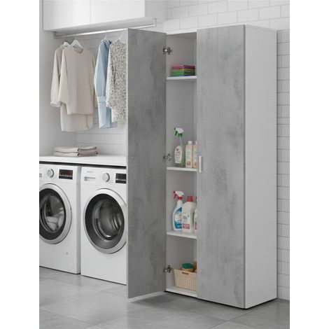 Armadio Multiuso 2 Ante - 3 Ripiani 5 Vani, Grigio Cemento, -, 80x182h cm Cucuta