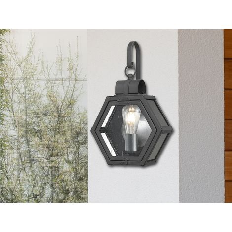 LED Rustikale Außenwand Laterne hängend sechseckig, Schwarz Höhe 42cm (1/5)
