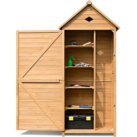 COSTWAY Cobertizo de Jardín Caseta de Herramientas Gabinete de Madera 176 x 70 x 35,5cm con Estantes Compartimiento de Almacenaje (1/5)