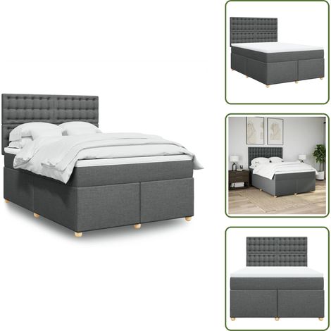 The Living Store Giroletto a Molle con Materasso Grigio Scuro 160x200 cm Tessuto - Materasso a molle insacchettate