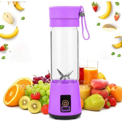 Licuadora portátil, Licuadora recargable por USB, Licuadora portátil, Mini licuadora recargable, Licuadora compacta desmontable, 380 ml, Morado (1/5)