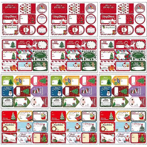 12 feuilles d'autocollants chics pour cadeaux de Noël, étiquettes autocollantes pour emballage cadeau-18x13x0.2cm-Red (1/3)